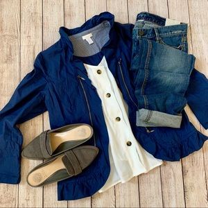 Chico’s Ruffle Open Front Jacket Size 1